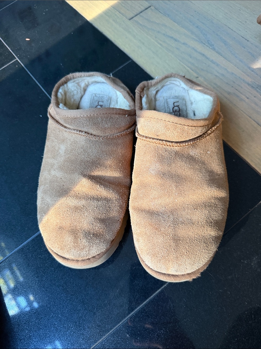 UGG Chestnut Suede Slip-On Shearling Mules